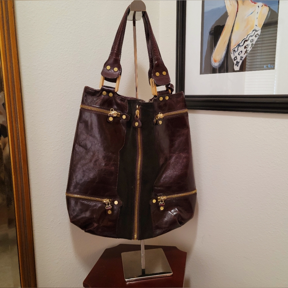 JIMMY CHOO Hobo bag. Distressed leather and Suede  Chocolate Brown